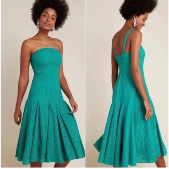 Anthropologie Maeve Lelia Eyelet Midi Dress Size US 10 - Picture 1 of 5
